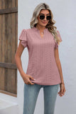 Eyelet Notched Neck Flutter Sleeve Top - Trendsi - Flyclothing LLC