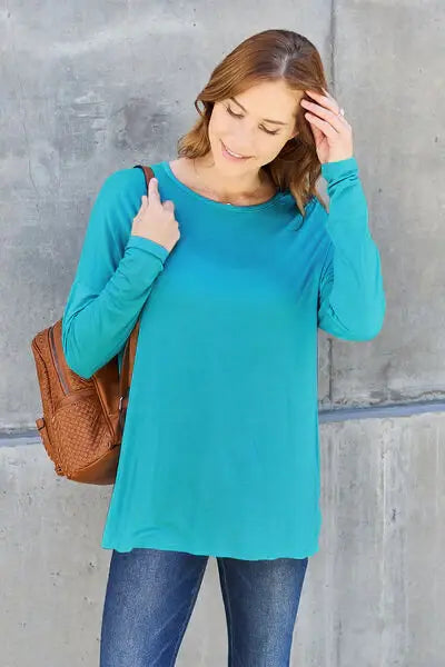 Basic Bae Full Size Round Neck Dropped Shoulder T-Shirt - Trendsi - Flyclothing LLC
