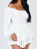 Off Shoulder Smocked Waist Mini Dress - Trendsi
