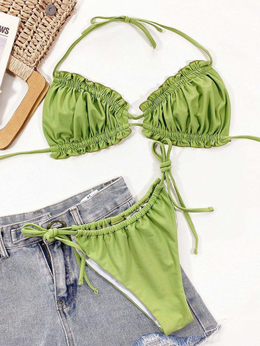 Frill Trill Halter Neck Bikini Set - Trendsi - Flyclothing LLC