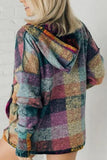 Multicolor Brushed Plaid Buttoned Pullover Oversized Hoodie - Trendsi