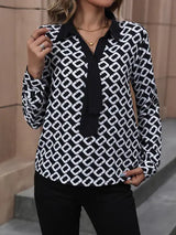 Printed Collared Neck Long Sleeve Shirt - Trendsi - Flyclothing LLC