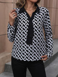 Printed Collared Neck Long Sleeve Shirt - Trendsi
