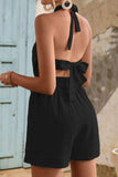 Halter Neck Tie Back Romper - Trendsi - Flyclothing LLC