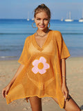 Openwork Flower V-Neck Short Sleeve Cover Up - Trendsi - Flyclothing LLC