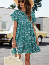 Leopard Short Flounce Sleeve Tiered Dress - Trendsi - Flyclothing LLC