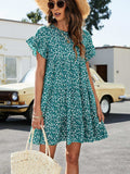 Leopard Short Flounce Sleeve Tiered Dress - Trendsi - Flyclothing LLC