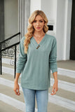 Decorative Button V-Neck Long Sleeve T-Shirt - Trendsi