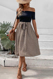 Printed Tie Belt Off-Shoulder Dress - Trendsi - Flyclothing LLC
