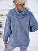 Texture Drawstring Long Sleeve Hooded Sweater - Trendsi - Flyclothing LLC