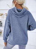 Texture Drawstring Long Sleeve Hooded Sweater - Trendsi