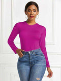 Round Neck Long Sleeve Bodysuit - Trendsi - Flyclothing LLC