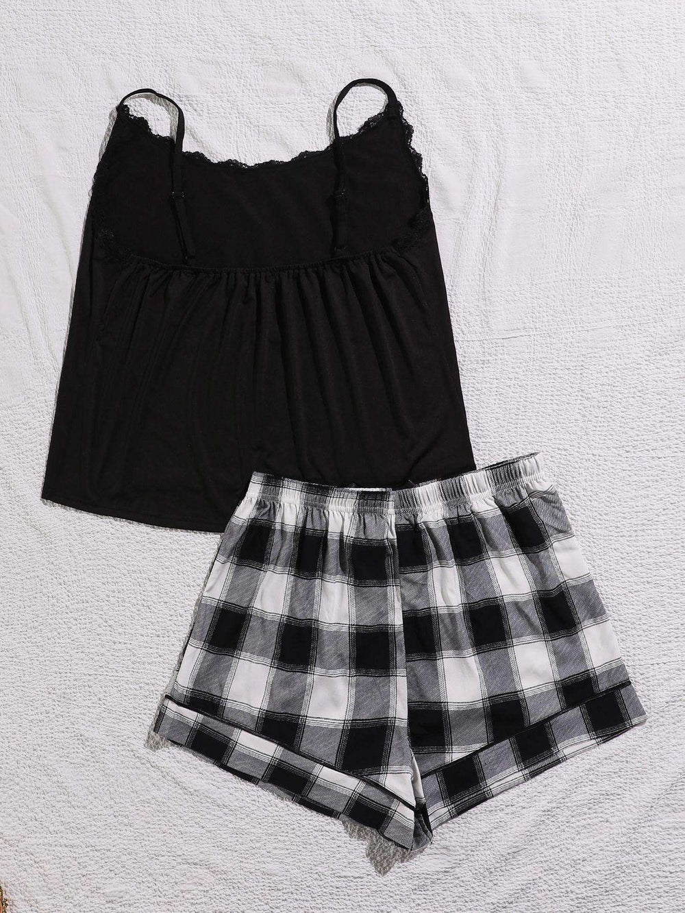Plus Size Lace Trim Scoop Neck Cami and Printed Shorts Pajama Set - Trendsi - Flyclothing LLC