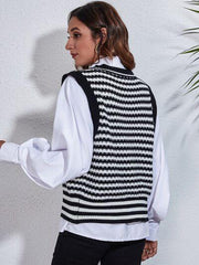 Striped Button Up V-Neck Sweater Vest - Flyclothing LLC