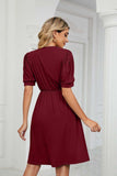 Contrast V-Neck Puff Sleeve Pocket Dress - Trendsi - Flyclothing LLC