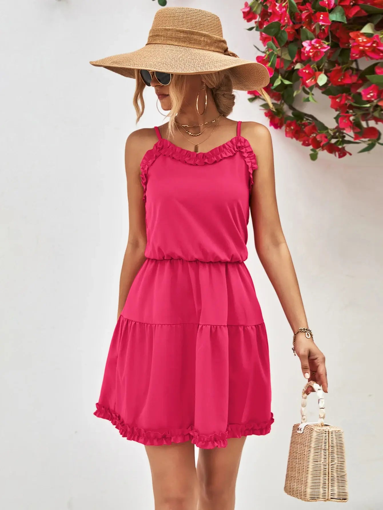 Frill Trim Spaghetti Strap Mini Dress - Trendsi - Flyclothing LLC