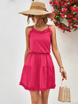 Frill Trim Spaghetti Strap Mini Dress - Trendsi - Flyclothing LLC