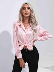 Printed Collared Neck Buttoned Shirt - Trendsi