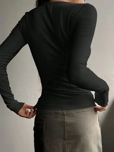 Half Button Long Sleeve T-Shirt - Trendsi - Flyclothing LLC