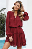 Tied Frill Trim Puff Sleeve Mini Dress - Trendsi