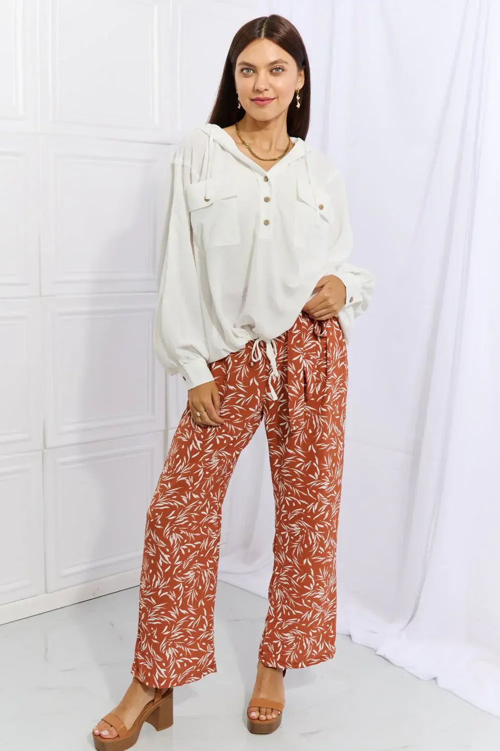 Heimish Right Angle Full Size Geometric Printed Pants in Red Orange - Trendsi - Flyclothing LLC