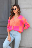 Plaid V-Neck Dropped Shoulder Cardigan - Trendsi