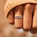 925 Sterling Silver Double Cross Ring - Trendsi