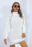Buttoned Turtleneck Long Sleeve Sweater Dress - Trendsi - Flyclothing LLC