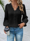 V-Neck Lace Detail Flounce Sleeve Blouse - Trendsi - Flyclothing LLC