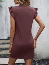 Round Neck Butterfly Sleeve Dress with Pocket - Trendsi - Flyclothing LLC
