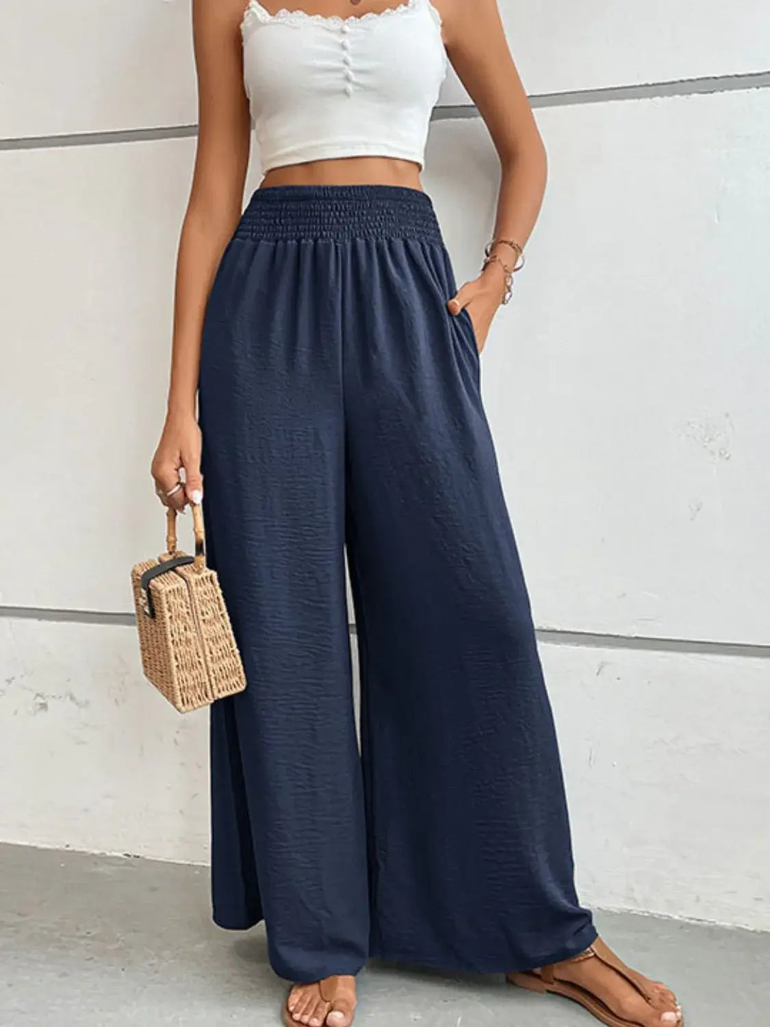 Wide Waistband Relax Fit Long Pants - Trendsi - Flyclothing LLC