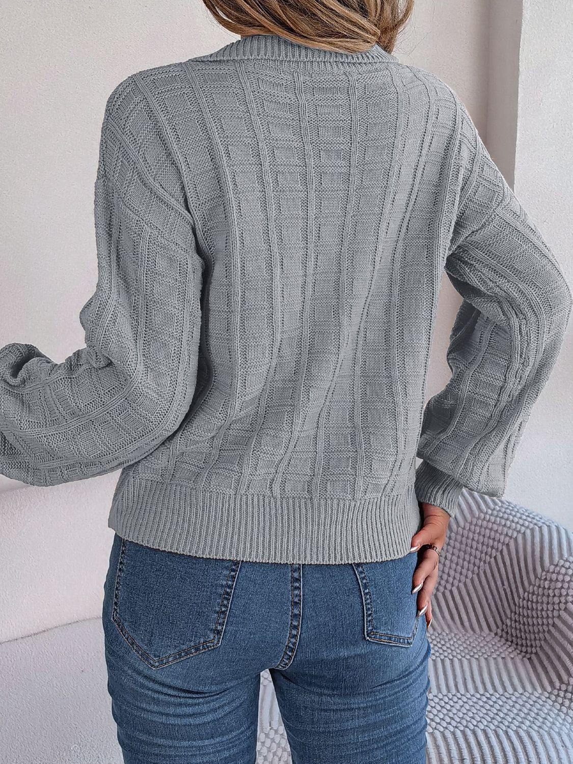 Johnny Collar Drop Shoulder Sweater - Trendsi