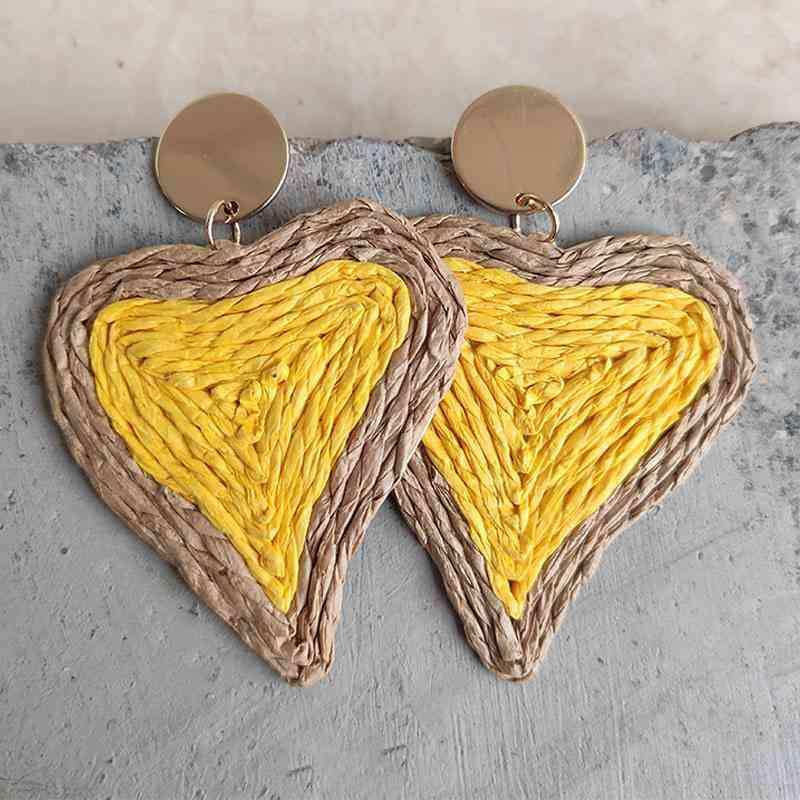 Raffia Grass Heart Teardrop Earrings - Trendsi - Flyclothing LLC