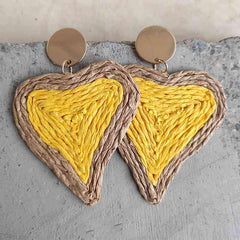 Raffia Grass Heart Teardrop Earrings - Trendsi