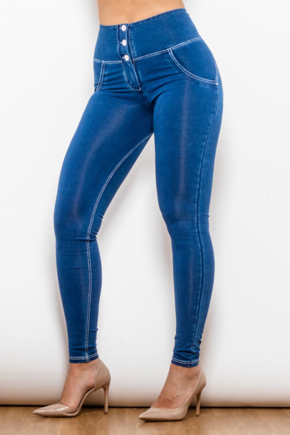 Trendsi Buttoned Skinny Long Jeans Dark Navy / XS