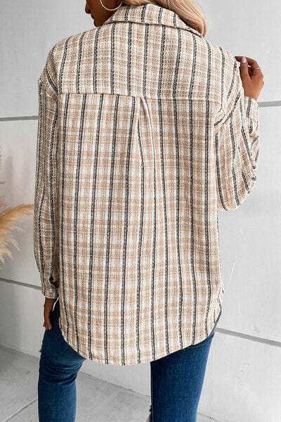 Pocketed Button Up Collared Neck Jacket - Trendsi - Flyclothing LLC