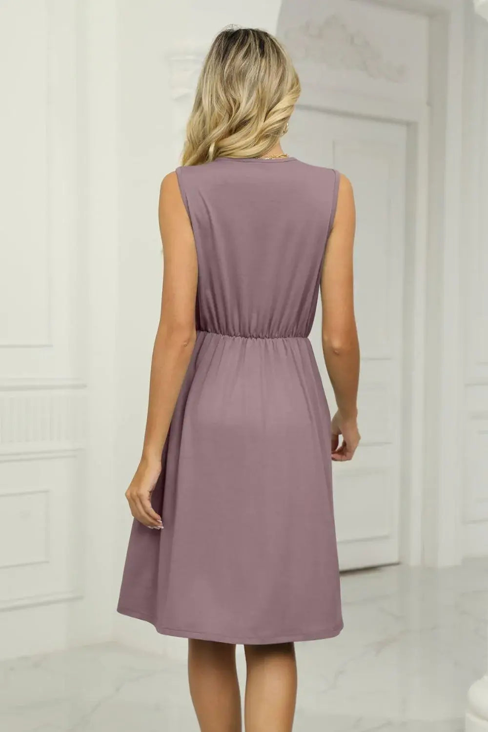 Contrast V-Neck Sleeveless Dress - Trendsi - Flyclothing LLC