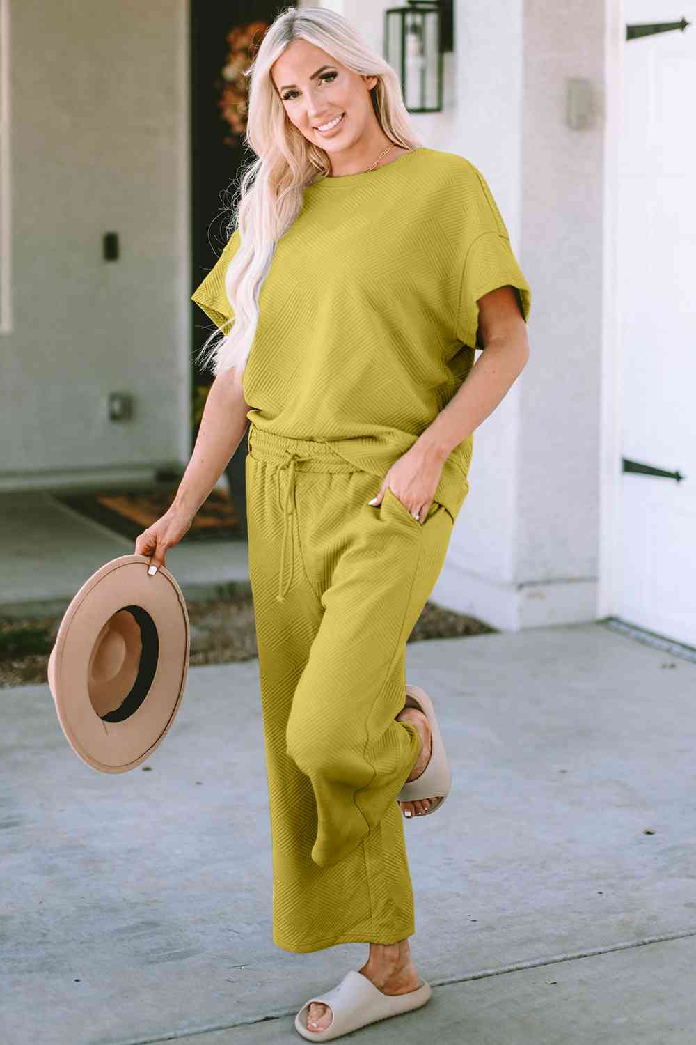 Short Sleeve Top and Pants Set - Trendsi - Flyclothing LLC