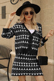 Geometric Dropped Shoulder Cardigan and Knit Skirt Set - Trendsi