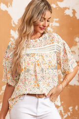 Floral Round Neck Short Sleeve Blouse - Trendsi - Flyclothing LLC