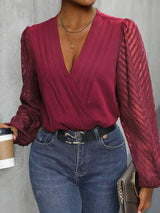 Ruched Surplice Long Sleeve Bodysuit - Trendsi - Flyclothing LLC