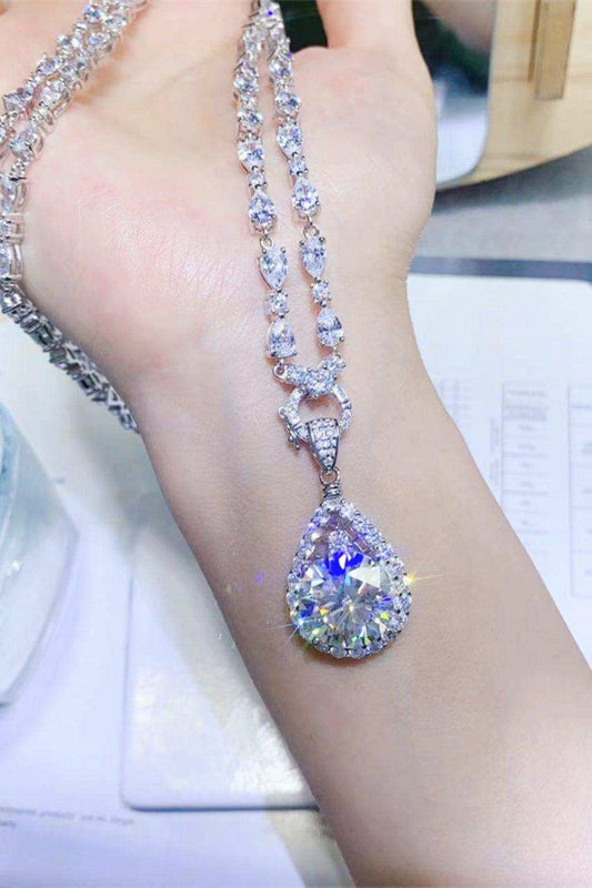 10 Carat Moissanite Teardrop Pendant Platinum-Plated Necklace - Trendsi - Flyclothing LLC