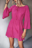 Tie Neck Flare Sleeve Mini Dress - Trendsi - Flyclothing LLC