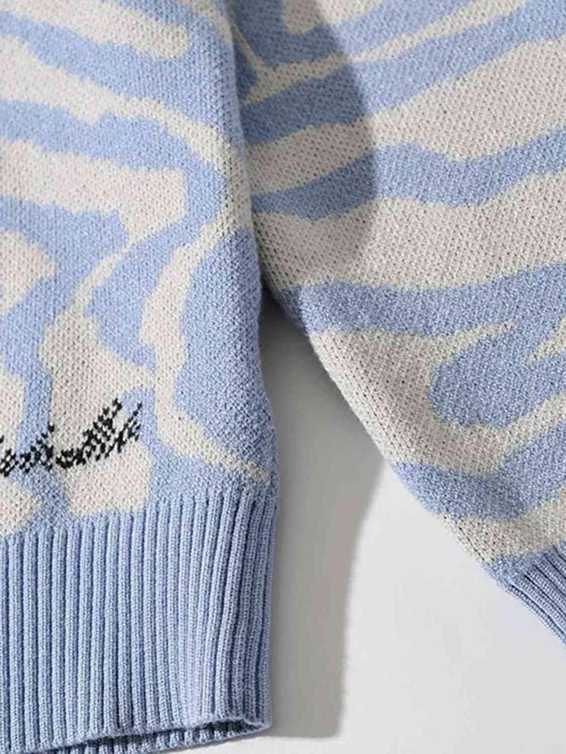 Printed V-Neck Long Sleeve Sweater - Trendsi