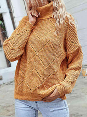 Geometric Turtleneck Long Sleeve Sweater - Trendsi