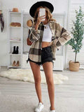 Plaid Button Up Dropped Shoulder Jacket - Trendsi - Flyclothing LLC