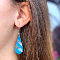 Abalone & Turquoise Striped Teardrop Earrings - Artisana