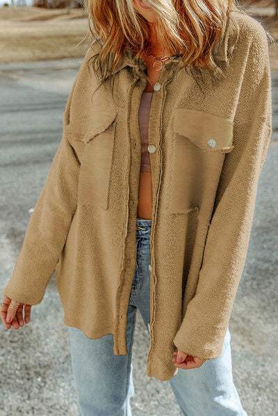 Pocketed Button Up Droppped Shoulder Jacket - Trendsi - Flyclothing LLC