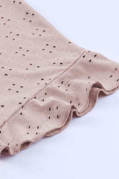 Plus Size Eyelet Round Neck Short Sleeve Blouse - Trendsi - Flyclothing LLC