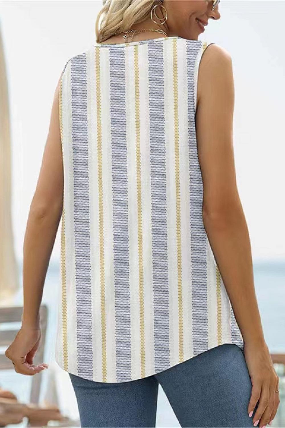 Printed Square Neck Curved Hem Tank - Trendsi